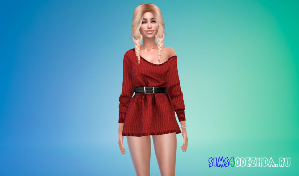 Простое шерстяное платье-рубашка для Симс 4 – фото 3