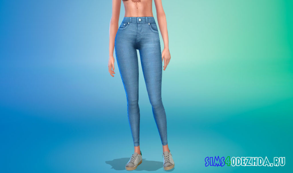 Простые джинсы скинни с завышенной талией для Симс 4 – фото 2