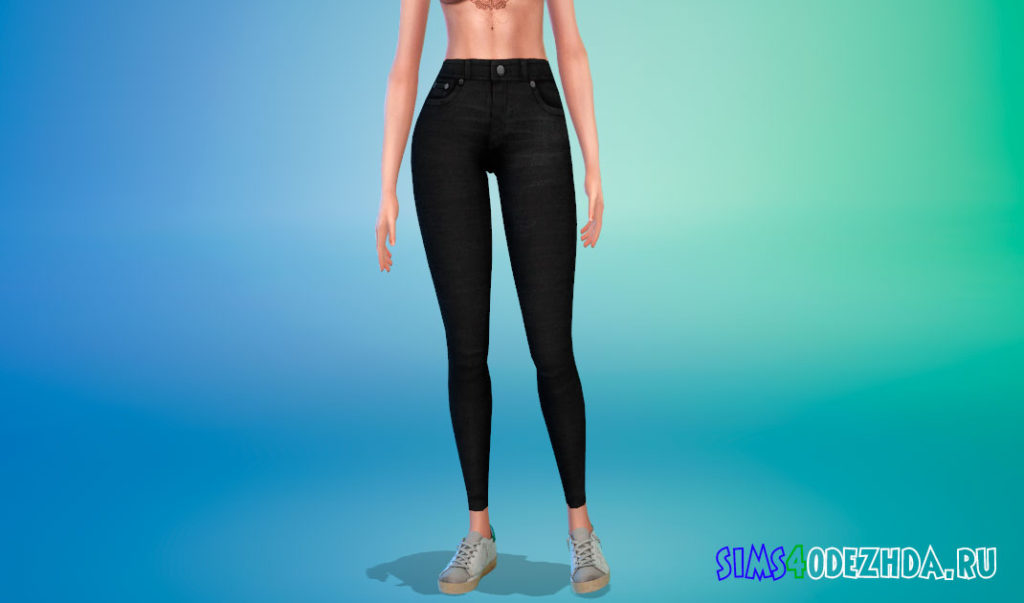 Простые джинсы скинни с завышенной талией для Симс 4 – фото 3