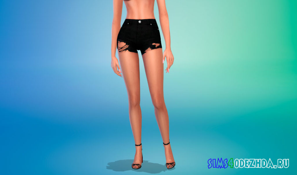 Рваные шорты с высокой талией для Симс 4 – фото 2