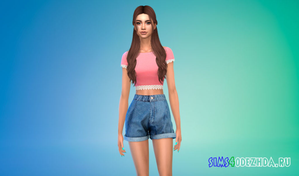 Симпатичный укороченный топ с кружевными краями для Симс 4 – фото 3