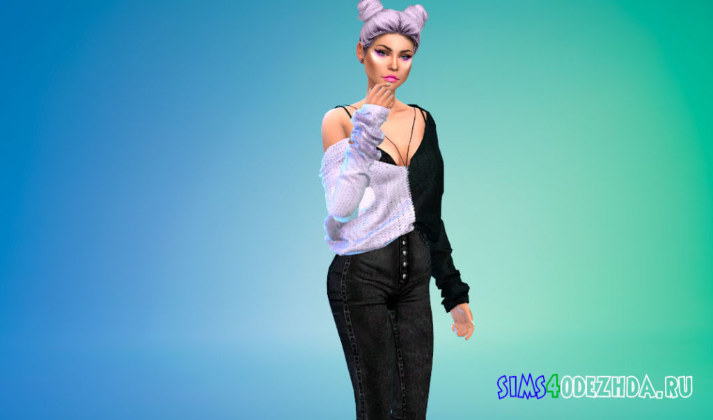 Стильный вязаный свитер для Симс 4 – фото 2