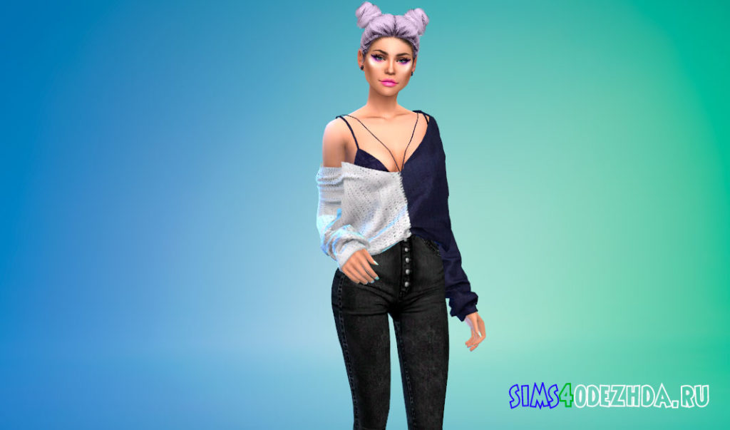 Стильный вязаный свитер для Симс 4 – фото 3