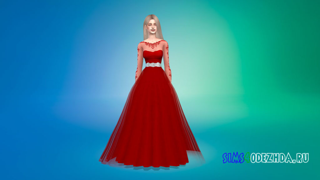Свадебное платье с прозрачными рукавами для Симс 4 – фото 2
