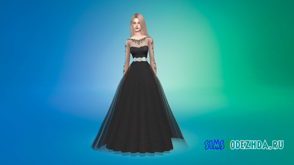 Свадебное платье с прозрачными рукавами для Симс 4 – фото 3