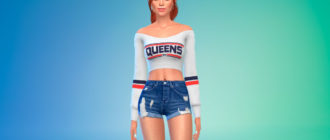 Укороченный топ с вырезом для девушек для Симс 4 – фото 1