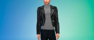 Водолазка с кожаной байкерской курткой для Симс 4 – фото 1