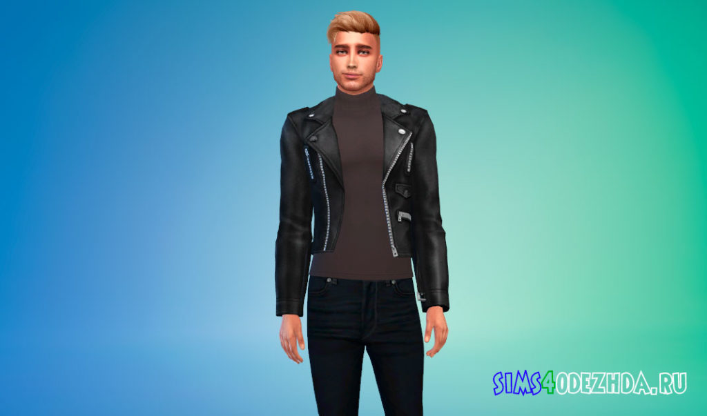 Водолазка с кожаной байкерской курткой для Симс 4 – фото 2
