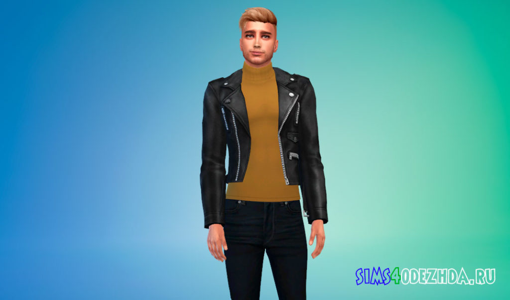 Водолазка с кожаной байкерской курткой для Симс 4 – фото 3