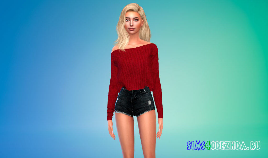 Женский свитер с открытым плечом для Симс 4 – фото 2