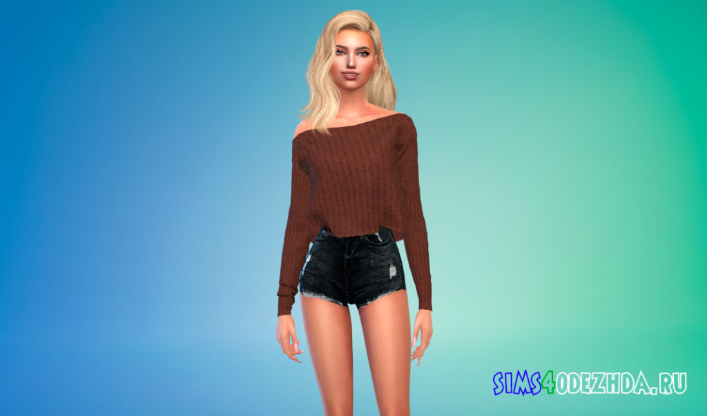Женский свитер с открытым плечом для Симс 4 – фото 3