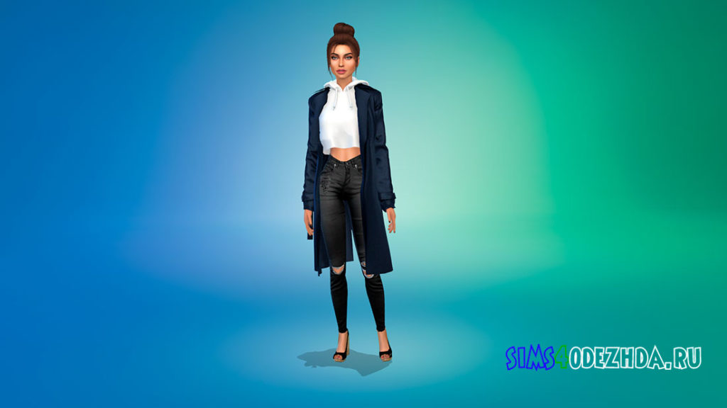 Женский тренч с толстовкой для Симс 4 – фото 2