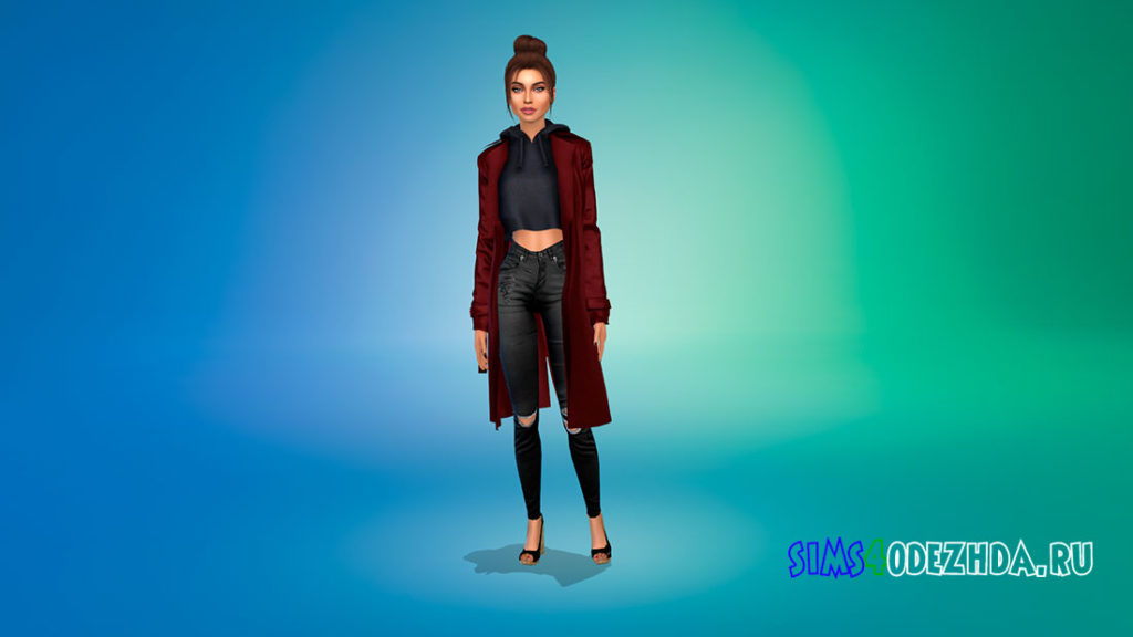 Женский тренч с толстовкой для Симс 4 – фото 3