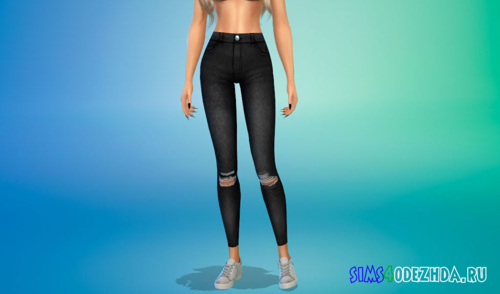Рваные джинсы скинни с высокой талией для Симс 4 – фото 2