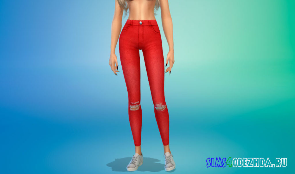 Рваные джинсы скинни с высокой талией для Симс 4 – фото 3