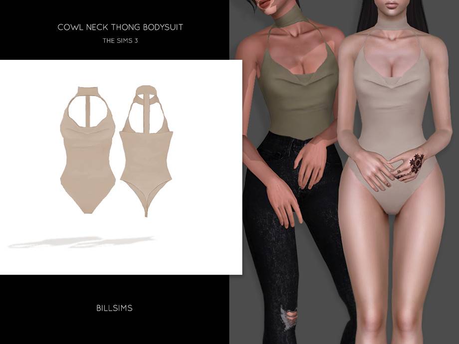 Боди Cowl Neck Thong Bodysuit для Симс 3
