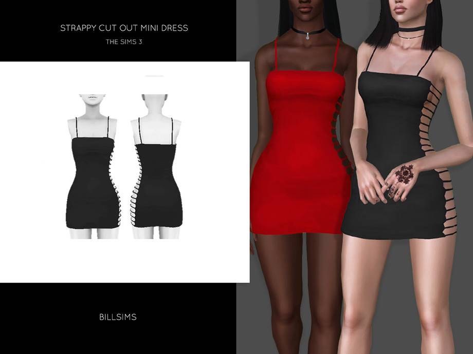 Платье Strappy Cut Out Mini Dress для Симс 3