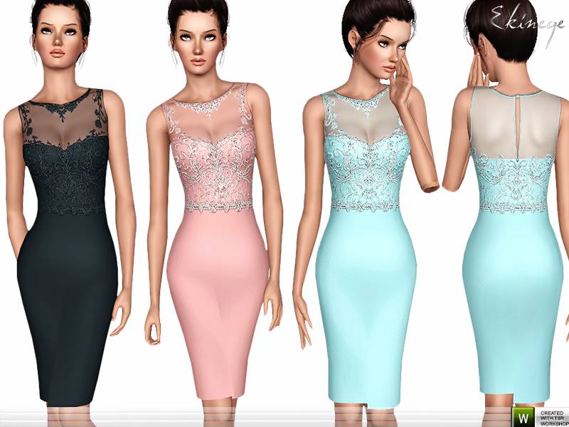 Платье Beaded Lace Bodice Dress для Симс 3