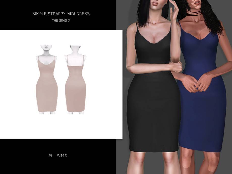 Платье Simple Strappy Midi Dress для Симс 3