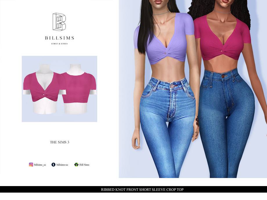 Топ Ribbed Knot Front Short Sleeve Crop Top для Симс 3