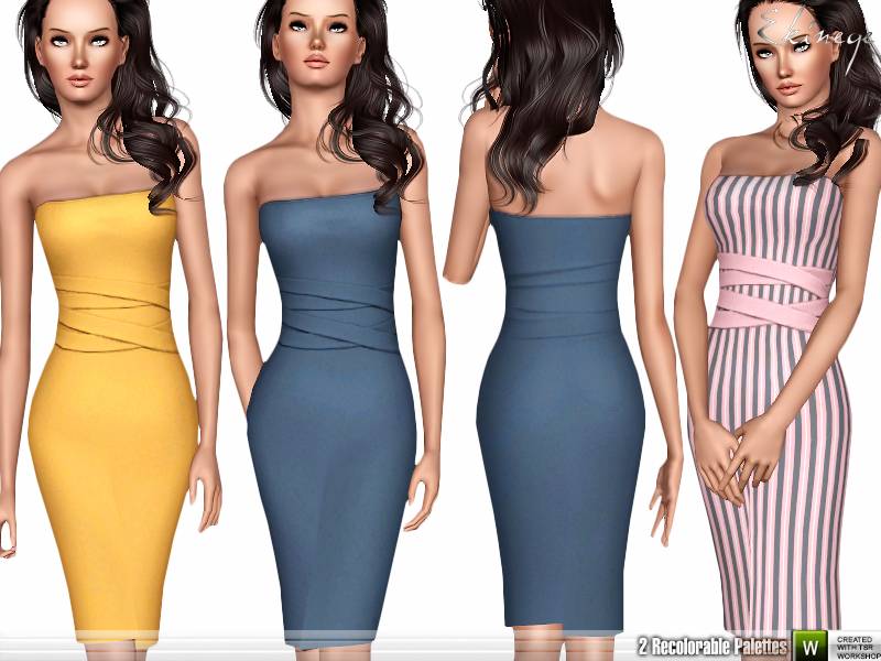 Платье Bandeau Midi Dress для Симс 3