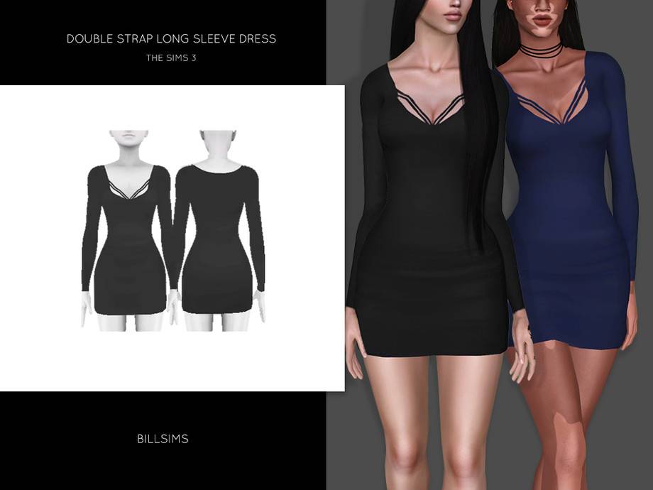 Платье Double Strap Long Sleeve Dress для Симс 3