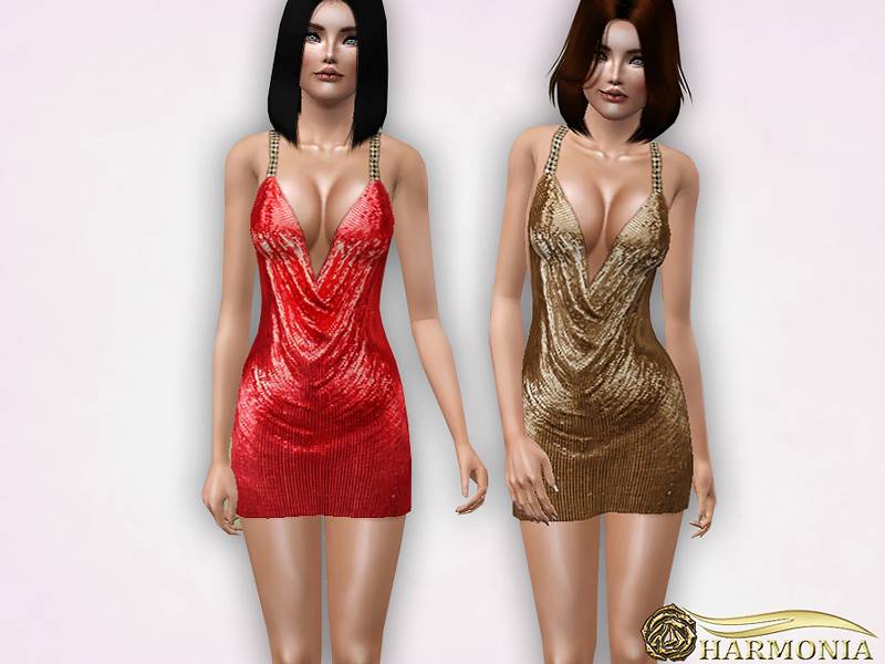 Платье Drape Neck Sequin Mini Dress для Симс 3