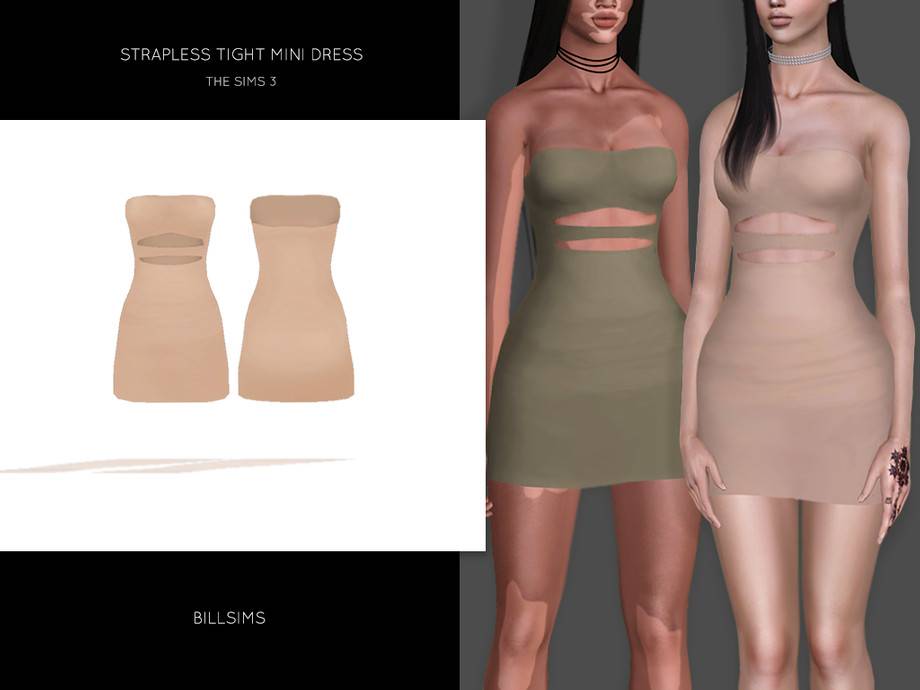 Платье Strapless Tight Mini Dress для Симс 3