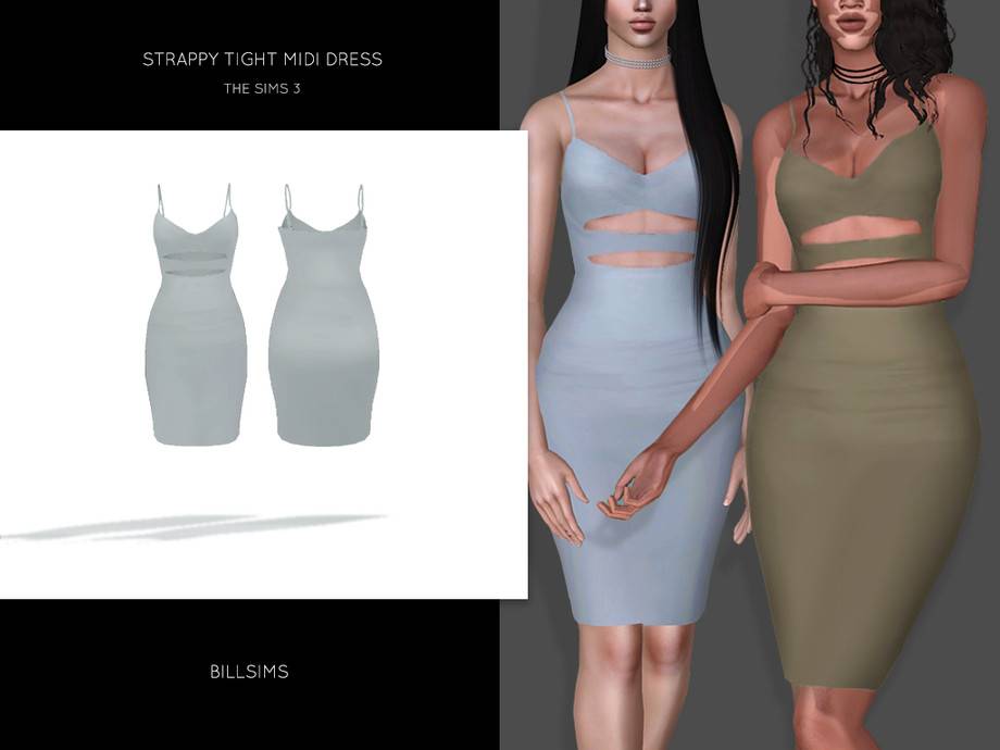 Платье Strappy Tight Midi Dress для Симс 3