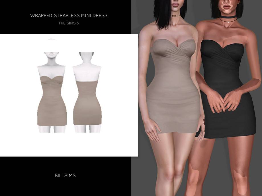 Платье Wrapped Strapless Mini Dress для Симс 3