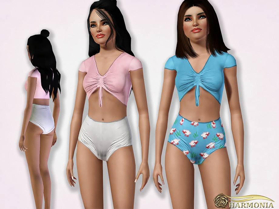 Пижама Ruched Top and Short PJ Set для Симс 3