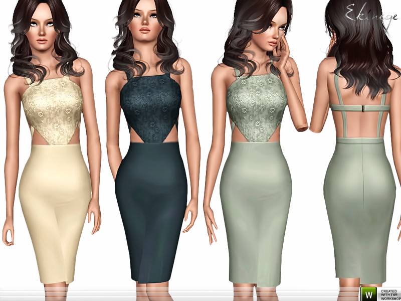 Платье Cut Out Lace Bodice Pencil Dress для Симс 3