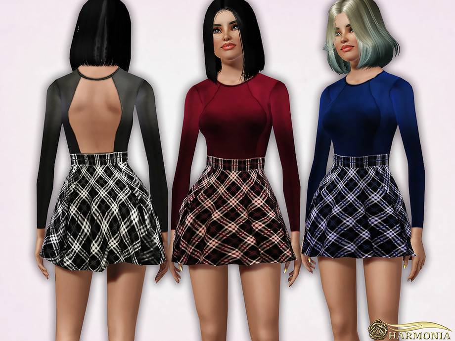 Платье Plaid Mini Skater Dress для Симс 3