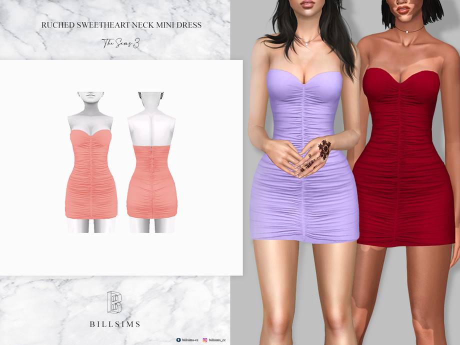 Платье Ruched Sweetheart Neck Mini Dress для Симс 3