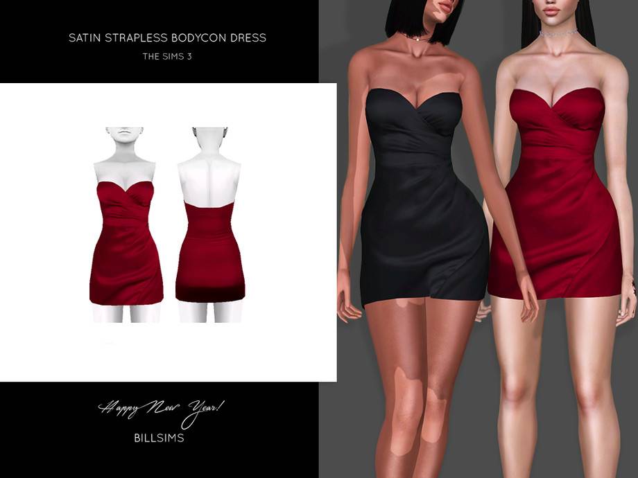 Платье Satin Strapless Bodycon Dress для Симс 3