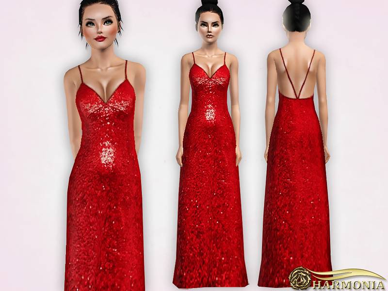 Платье Strappy Glitter Sequin Maxi Dress для Симс 3