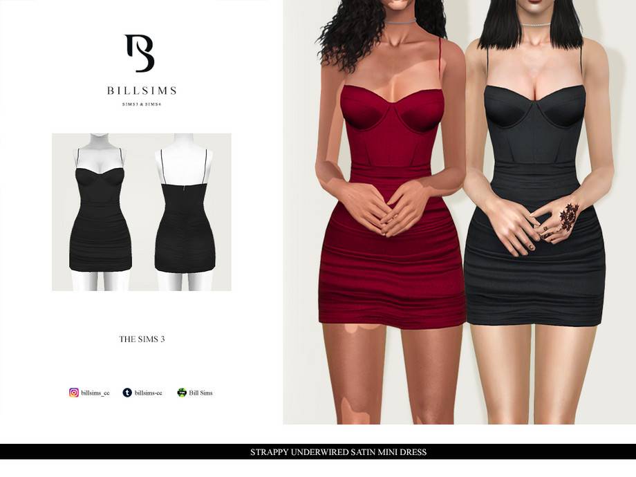 Платье Strappy Underwired Satin Mini Dress для Симс 3