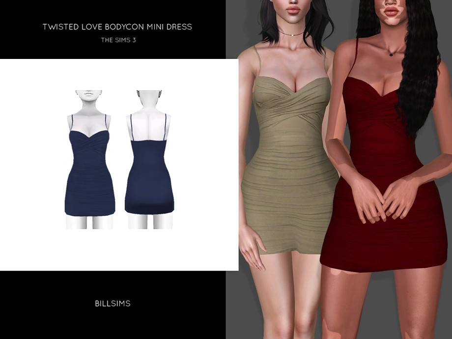 Платье Twisted Love Ruched Bodycon Mini Dress для Симс 3