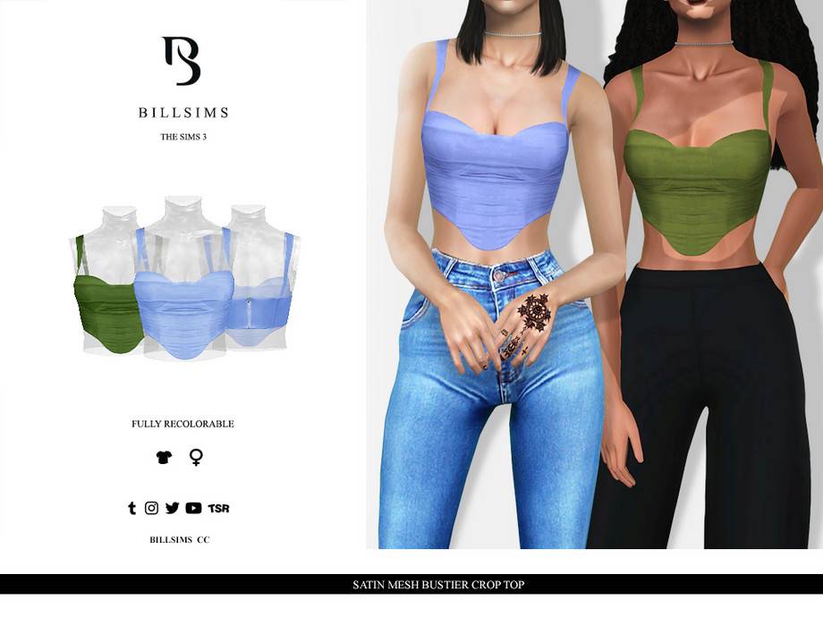 Топ Satin Mesh Bustier Crop Top для Симс 3