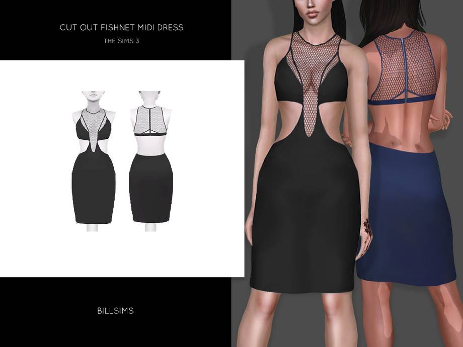Платье Cut Out Fishnet Midi Dress для Симс 3