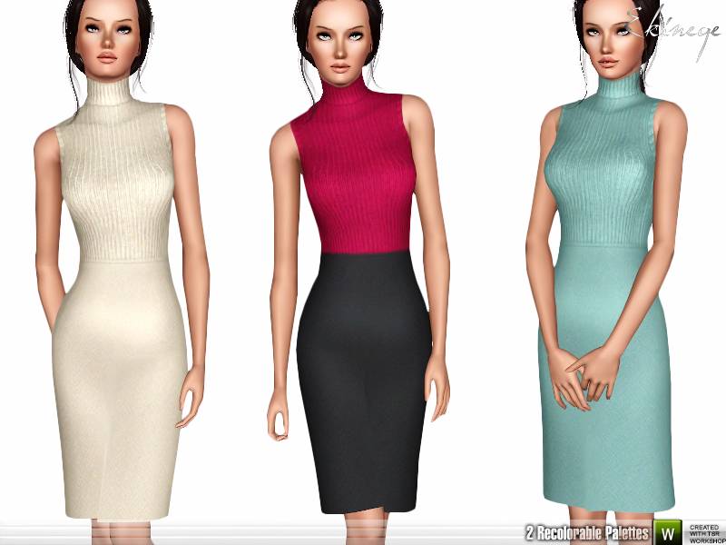 Платье Ribbed Bodice Midi Dress для Симс 3