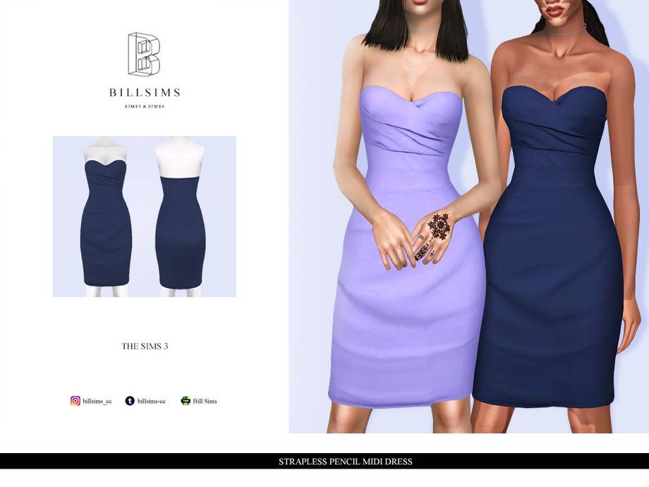 Платье Strapless Pencil Midi Dress для Симс 3