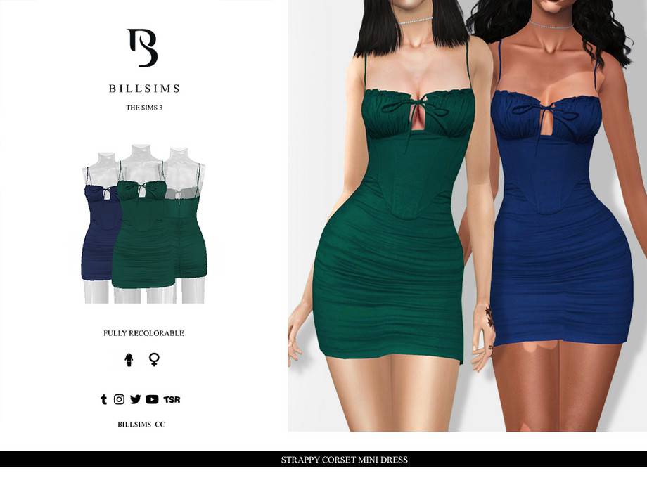 Платье Strappy Corset Mini Dress для Симс 3