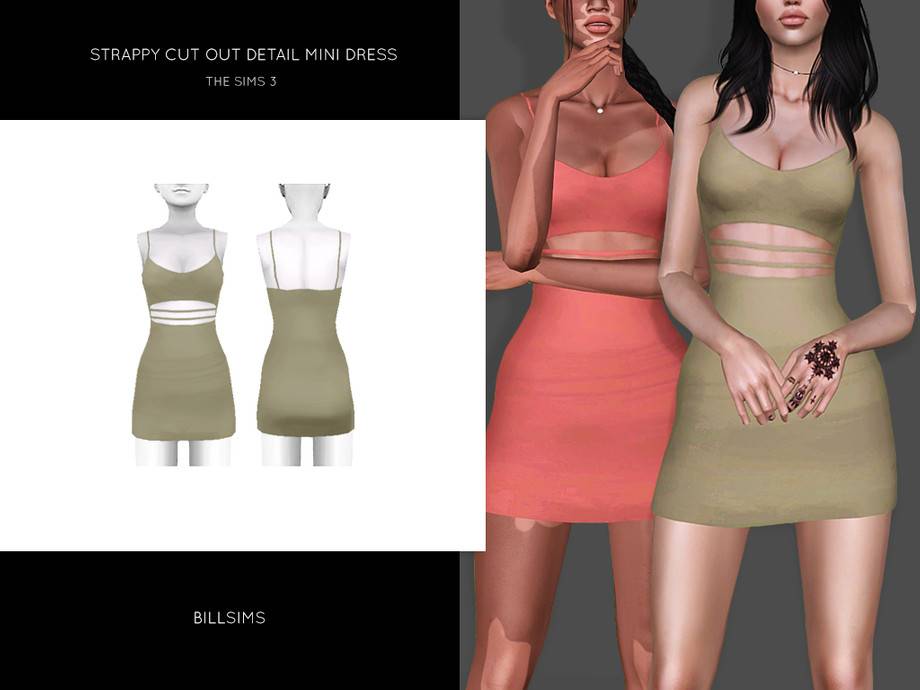Платье Strappy Cut Out Detail Mini Dress для Симс 3