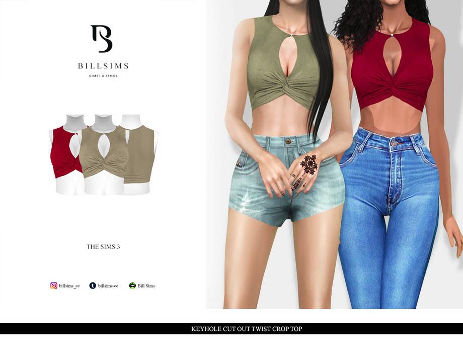 Топ Keyhole Cut Out Twist Crop Top для Симс 3