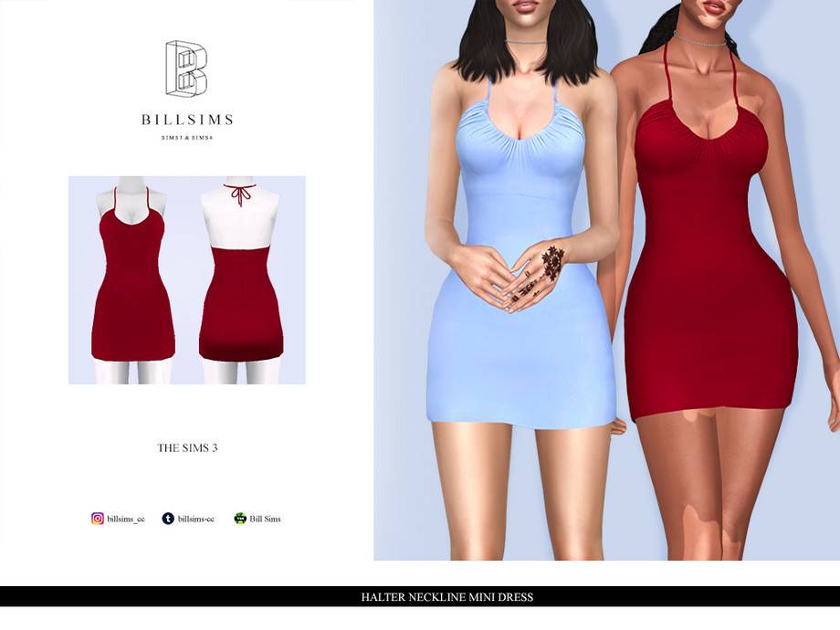 Платье Halter Neckline Mini Dress для Симс 3