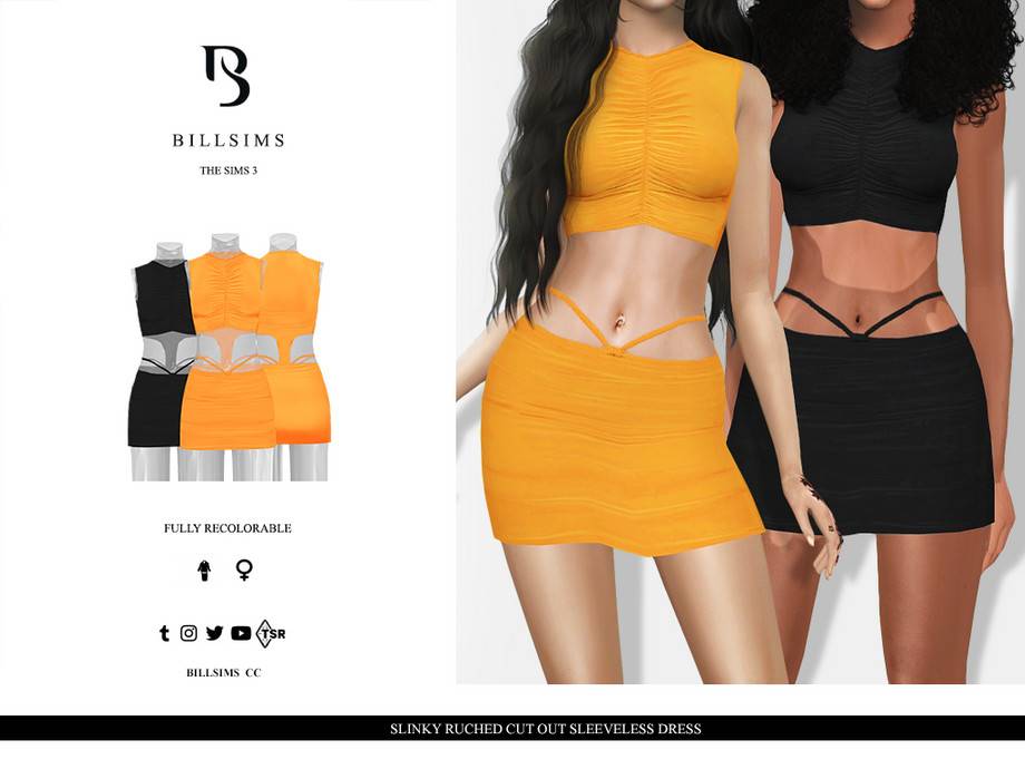 Платье Slinky Ruched Cut Out Sleeveless Dress для Симс 3