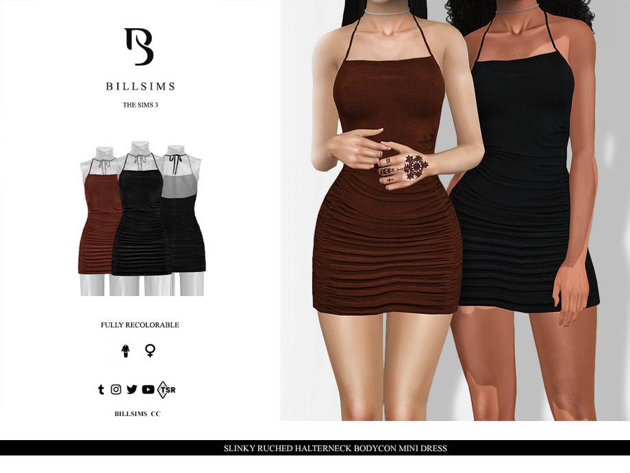 Платье Slinky Ruched Halterneck Bodycon Mini Dress для Симс 3