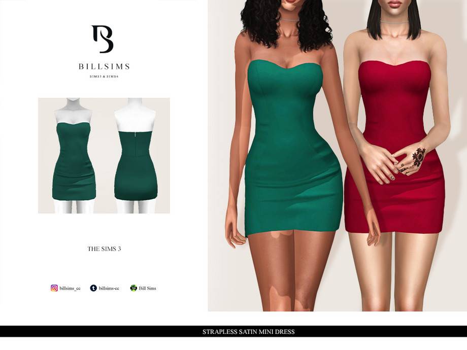 Платье Strapless Satin Mini Dress для Симс 3