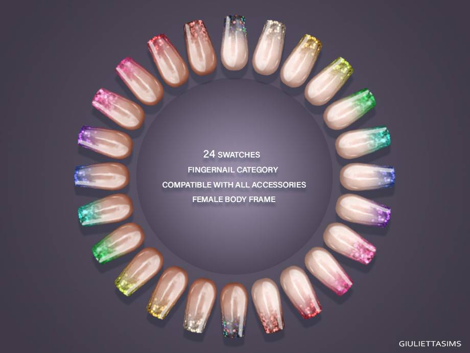 Ногти Rounded Square Colorful Glitter Tips Medium для Симс 4 - фото 2